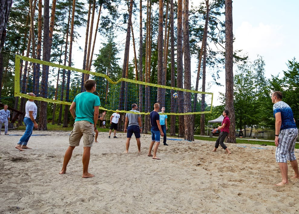 Our team playing volleyball